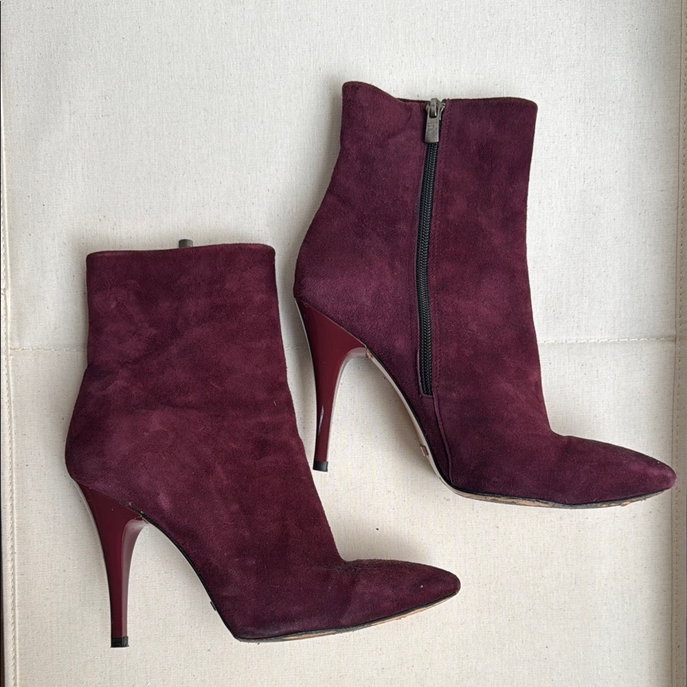 Burgundy Stiletto Heeled Ankle Suede Boots size 38